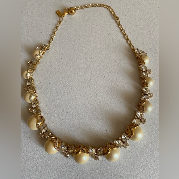 Kate Spade NY Collar Necklace Rhinestone Crystal Pearl Gold Tone Chain - Picture 1 of 5